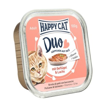Happy Cat Duo Menu Πουλερικά-Σολωμός 100g Happy Cat Υγρή Τροφή - 1