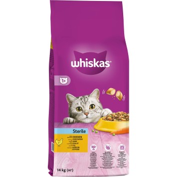 WHISKAS® Sterile Adult Πλήρης Ξηρή Τροφή για Στειρωμένη Γάτα Κοτόπουλο 14kg Whiskas - 1
