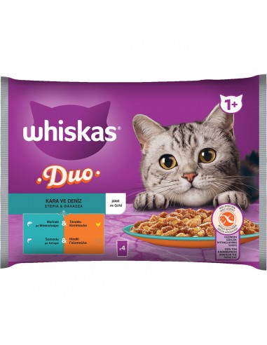 WHISKAS® DUO Adult Πλήρης Υγρή Τροφή Γάτας Στεριά & Θάλασσα σε Ζελέ Φακελάκι 4x85g WHISKAS® DUO Adult Πλήρης Υγρή Τροφή Γάτας Στεριά & Θάλασσα σε Ζελέ Φακελάκι 4x85g
