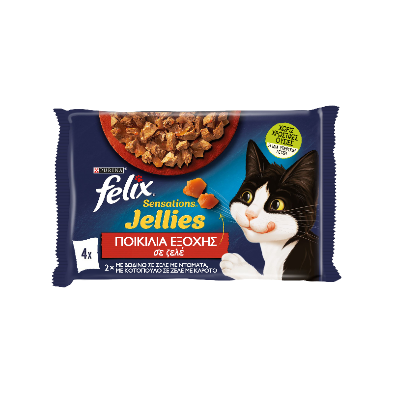 Felix Sensations Jellies Πολυσυσκευασία Βοδινό & Κοτόπουλο 4x85g Felix Sensations Jellies Πολυσυσκευασία Βοδινό & Κοτόπουλο 4x85g