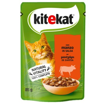 Kitekat® Adult Πλήρης Υγρή Τροφή Γάτας Μοσχάρι σε Σάλτσα Φακελάκι 85g Kitekat - 1