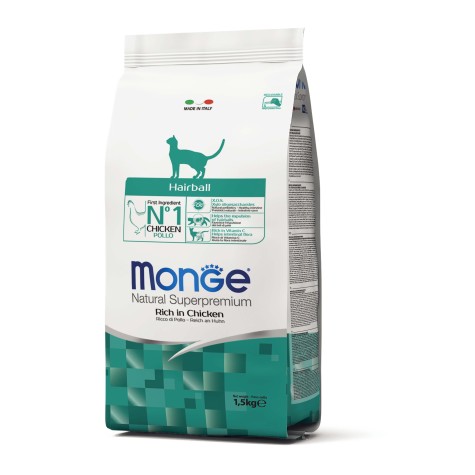 Monge Natural Supepremium Hairball Adult για Γάτες με Κοτόπουλο 1.5kg  - 1