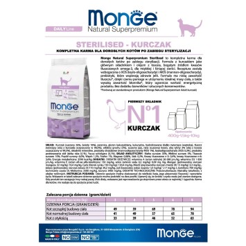 Monge Natural Supepremium Sterilized Adult για Γάτες με Κοτόπουλο 1.5kg  - 2