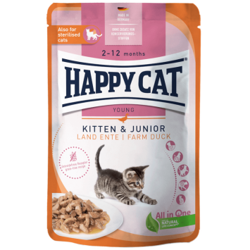 Happy Cat Grainfree-Meat in Sauce - Kitten & Junior ΠΑΠΙΑ ΦΑΡΜΑΣ 85gr Happy Cat Υγρή Τροφή - 1