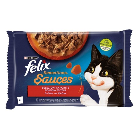Felix Sensations Sauces Πολυσυσκευασία Γαλοπούλα σε Σάλτσα με γεύση Μπέϊκον 4x85g