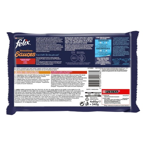 Felix Sensations Sauces Πολυσυσκευασία Γαλοπούλα σε Σάλτσα με γεύση Μπέϊκον 4x85g