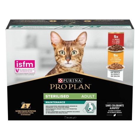 Pro Plan Sterilised Βοδινό και Κοτόπουλο σε σάλτσα πολυσυσκευασία 10 x 85g